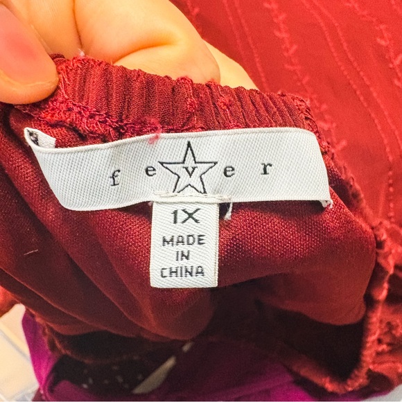 Fever Red Sheer Quarter Ruffle Sleeve Boho Blouse Womens Size 1X - Picture 8 of 9